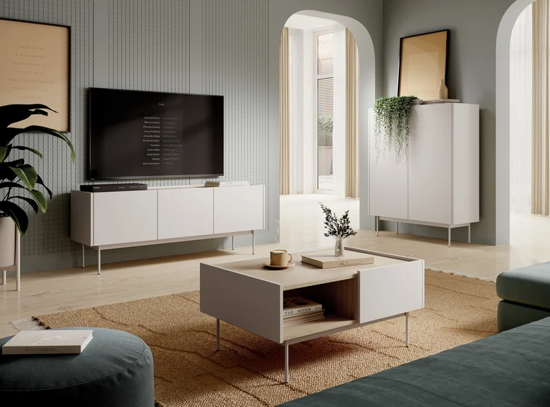 Couchtisch 97x45 cm im modernen Stil mit Schublade und Regalboden | Bema