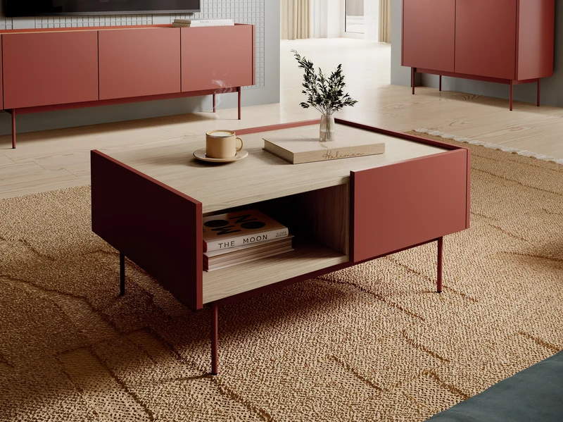 Couchtisch 97x45 cm im modernen Stil mit Schublade und Regalboden | Bema
