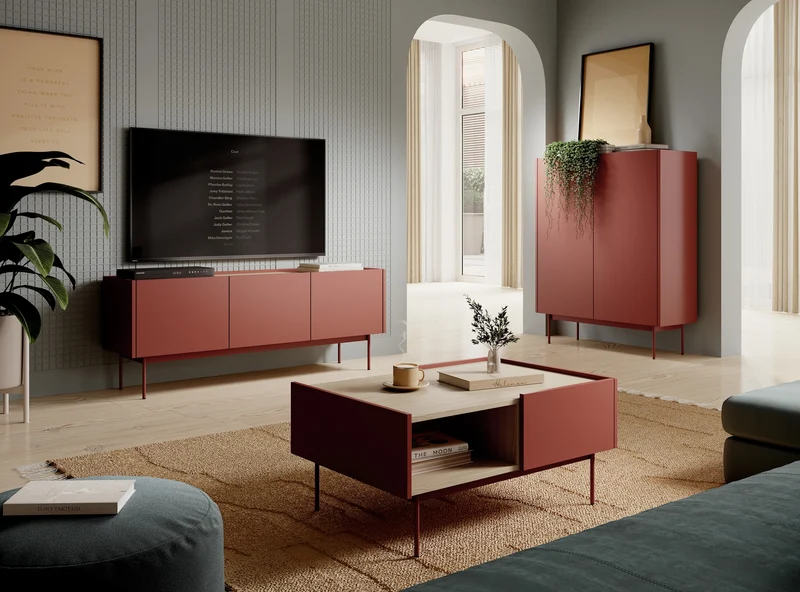 Couchtisch 97x45 cm im modernen Stil mit Schublade und Regalboden | Bema