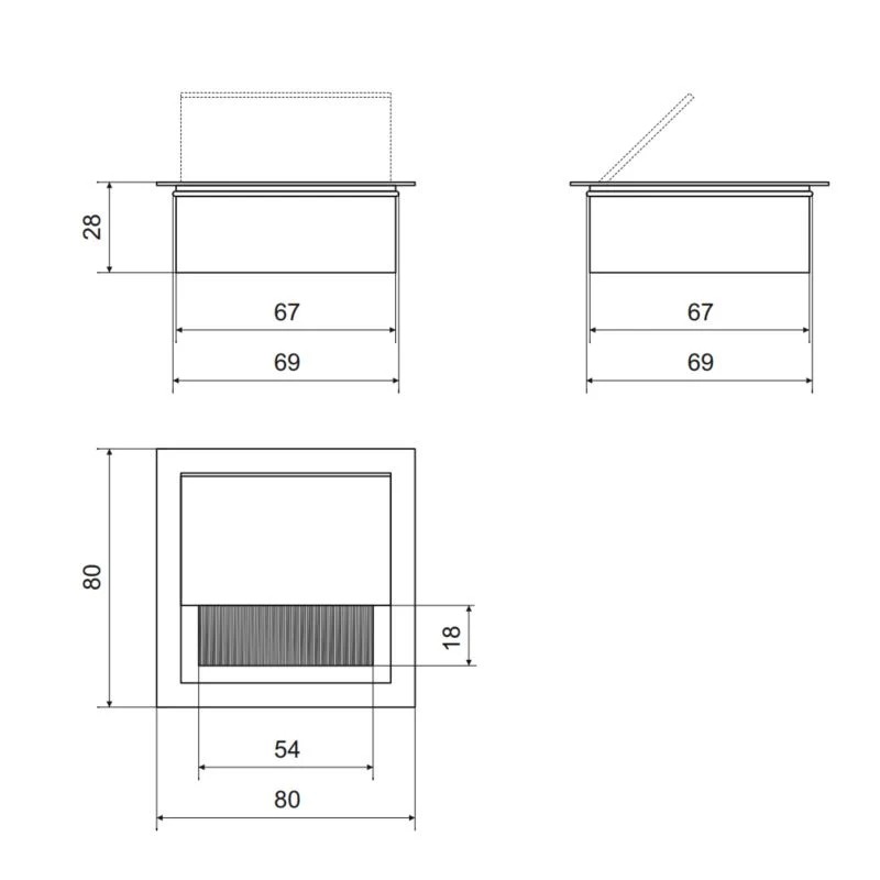 Quadratisch Aluminium Kabeldurchlass 80x80mm, Schwarz