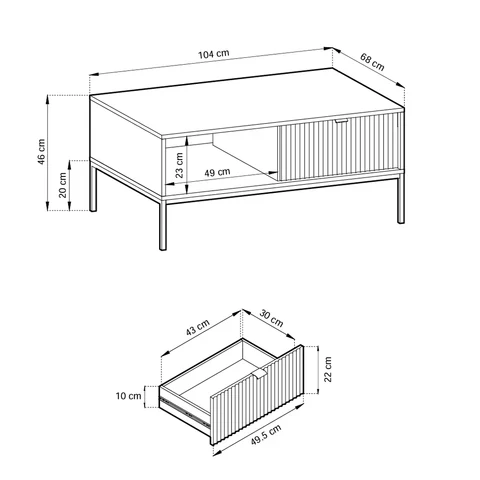 Couchtisch 104x46 cm mit Schublade im modernen Stil – | Roza