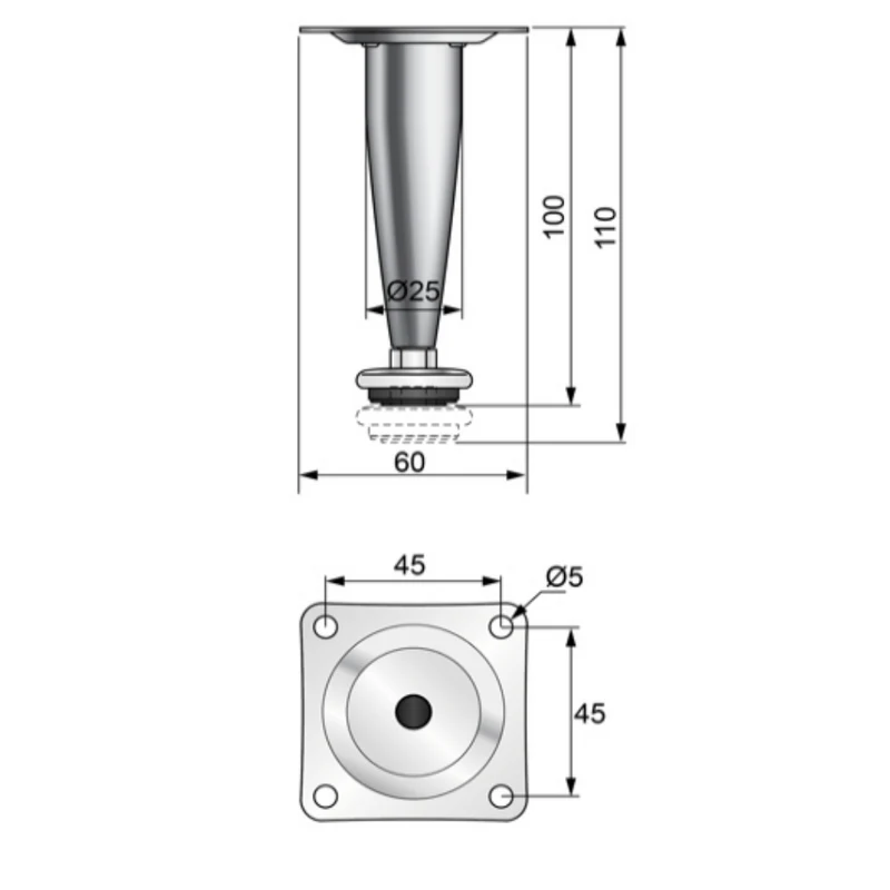 Möbelfüße Verstellbar Kegelförmig 100mm - Satin