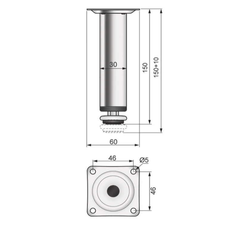 Möbelfüße Verstellbar 150mm - Satin