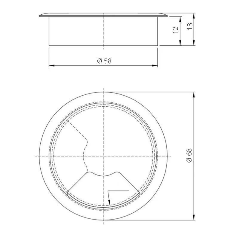 Metall-Kabeldurchführung mit Gummiloch - Schwarz Matt Ø60mm