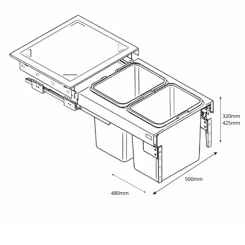 Mülleimer Küche Ausziehbar - 2x15L oder 2x20L- 50cm Küchenschrank
