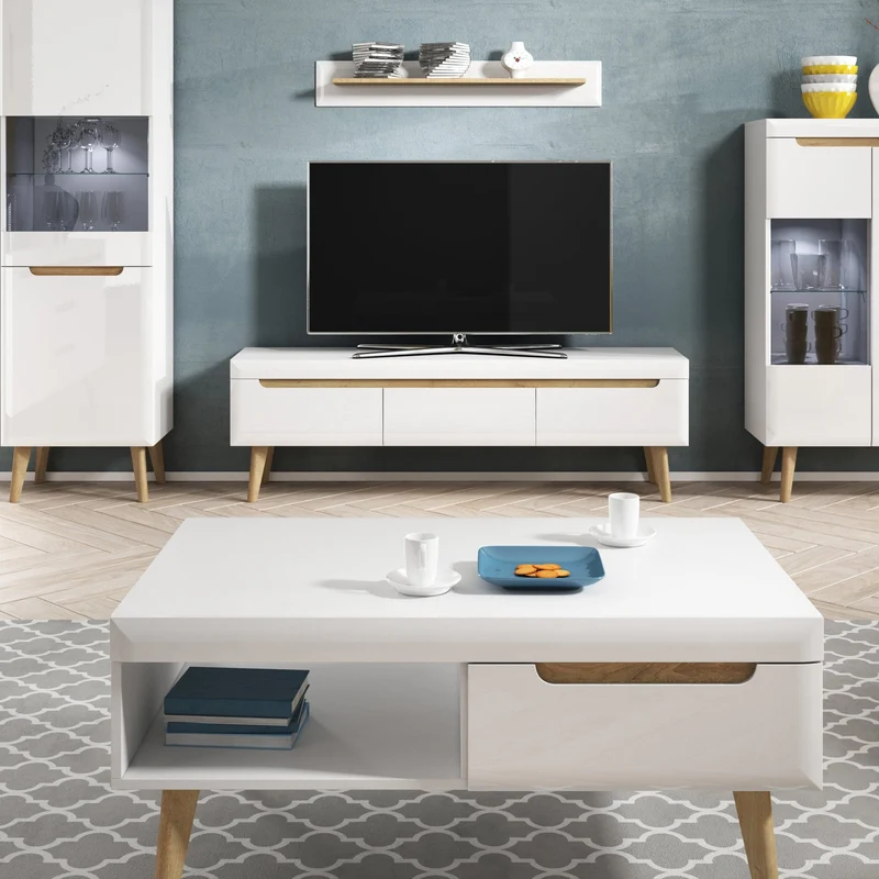 Couchtisch 107x46 cm mit Regalboden im modernen Stil | Trava