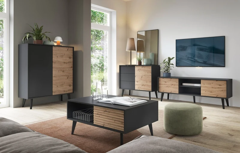 Couchtisch 104x48 cm mit Schublade im Loft-Stil | Las
