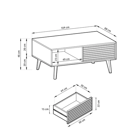 Couchtisch 104x48 cm mit Schublade im Loft-Stil | Las