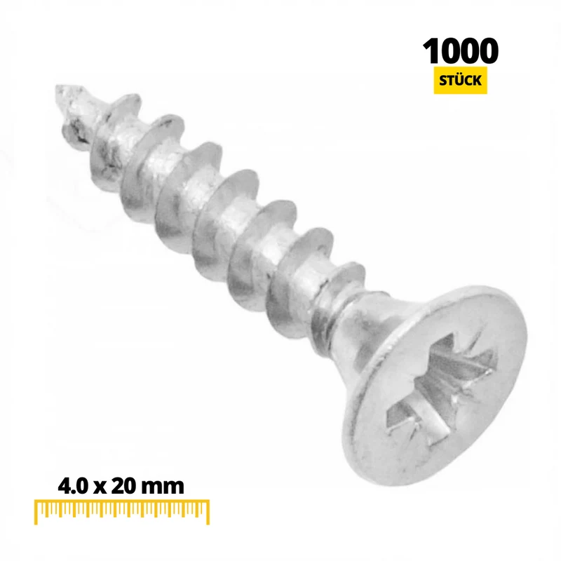 Holzschrauben PZ2 4.0x20mm Weißer Zink (1000 stk.)