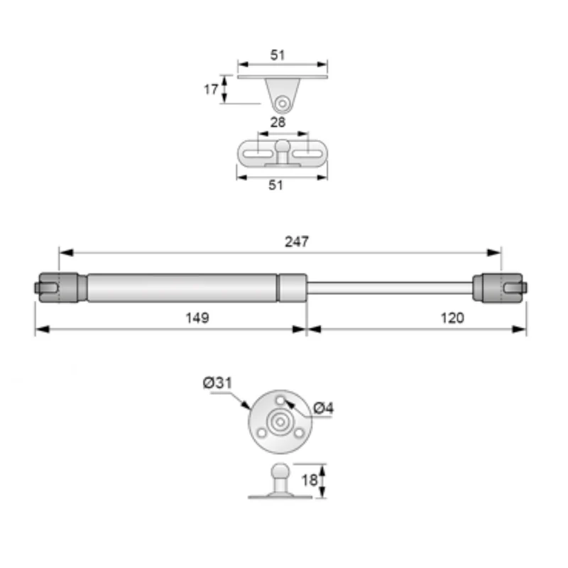 Klappenhalter, Silber, 250mm - 60N - 6kg
