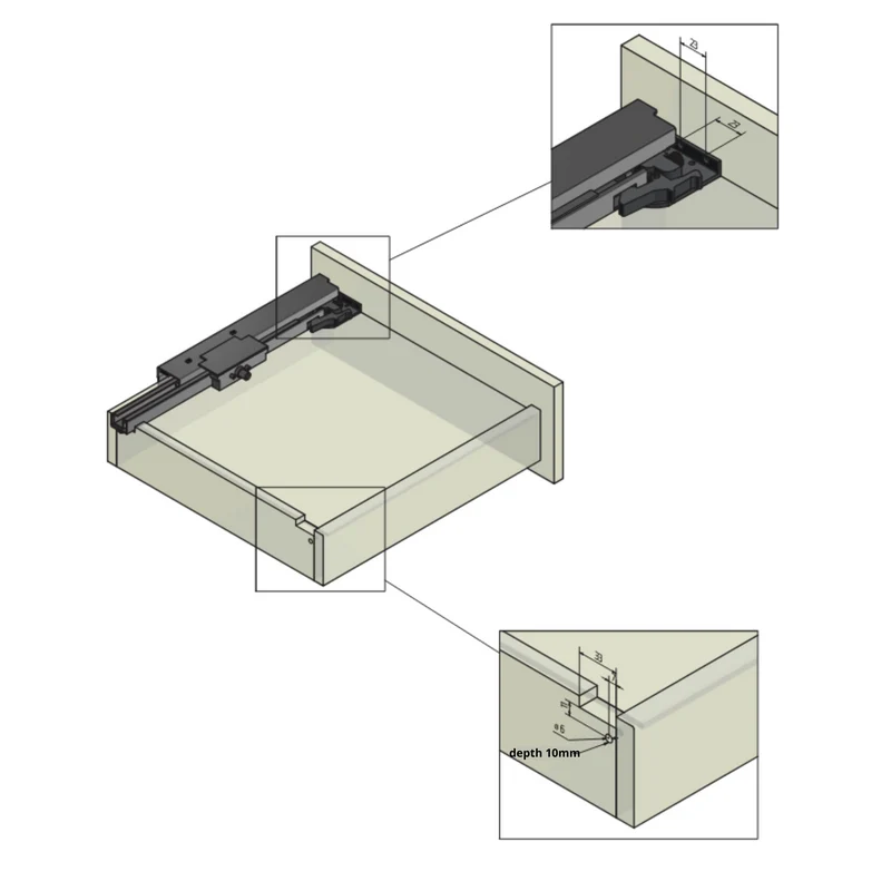 1 Satz Push-to-Open Unterflurführungen Schubladenschienen, Vollauszug 250mm - 600mm