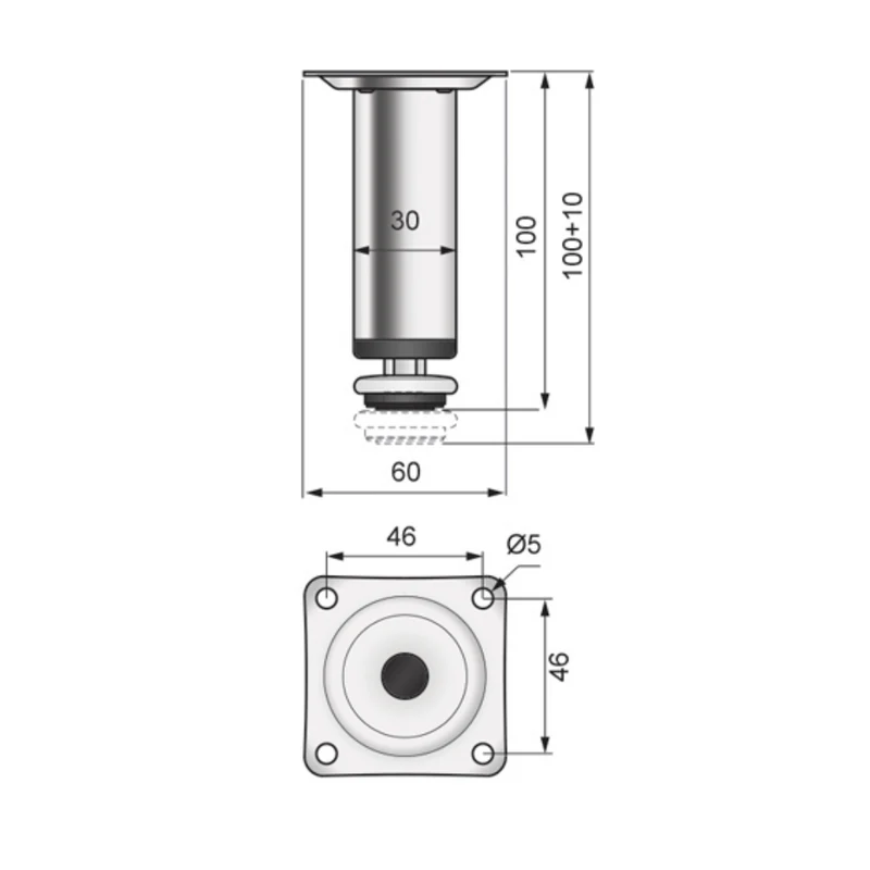 Möbelfüße Verstellbar 100mm - Chrom