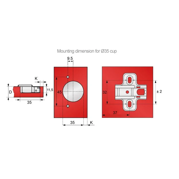 110° Soft-Close Scharnier Topfband, H0 Montageplatte mit EURO Schrauben, Eckanschlag