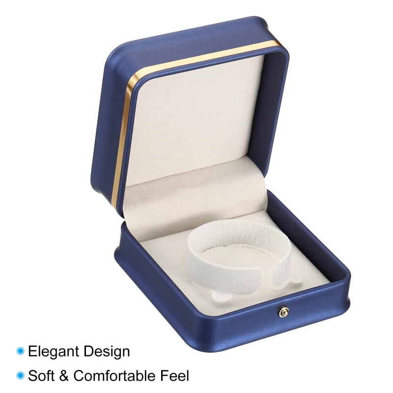 Velvet Bracelet Box, Single Slot Jewelry Holder for Wedding Style 2, Blue