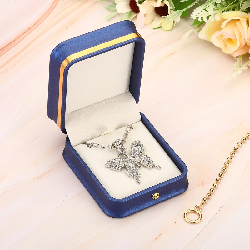 Velvet Necklace Box, Single Slot Jewelry Holder for Wedding Style 3, Blue