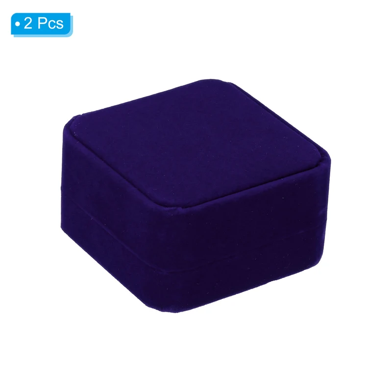 Velvet Ring Box 2pcs Double Slot Wedding Ring Jewelry Holder Style 1, Red