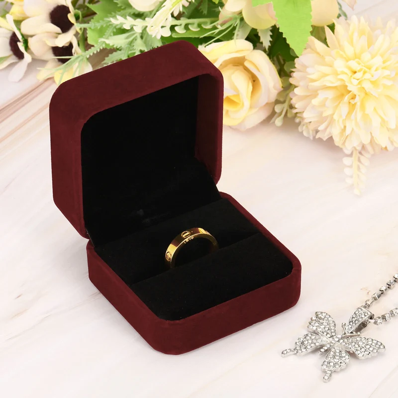 Velvet Ring Box 2pcs Double Slot Wedding Ring Jewelry Holder Style 1, Red