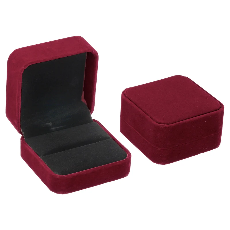 Velvet Ring Box 2pcs Double Slot Wedding Ring Jewelry Holder Style 1, Red