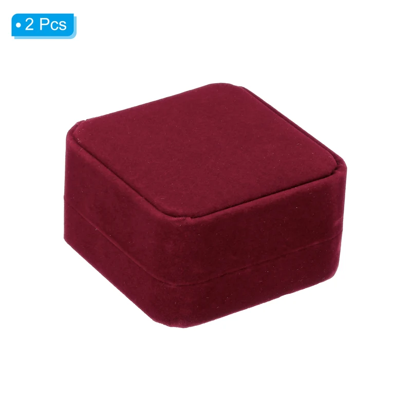 Velvet Ring Box 2pcs Double Slot Wedding Ring Jewelry Holder Style 1, Red