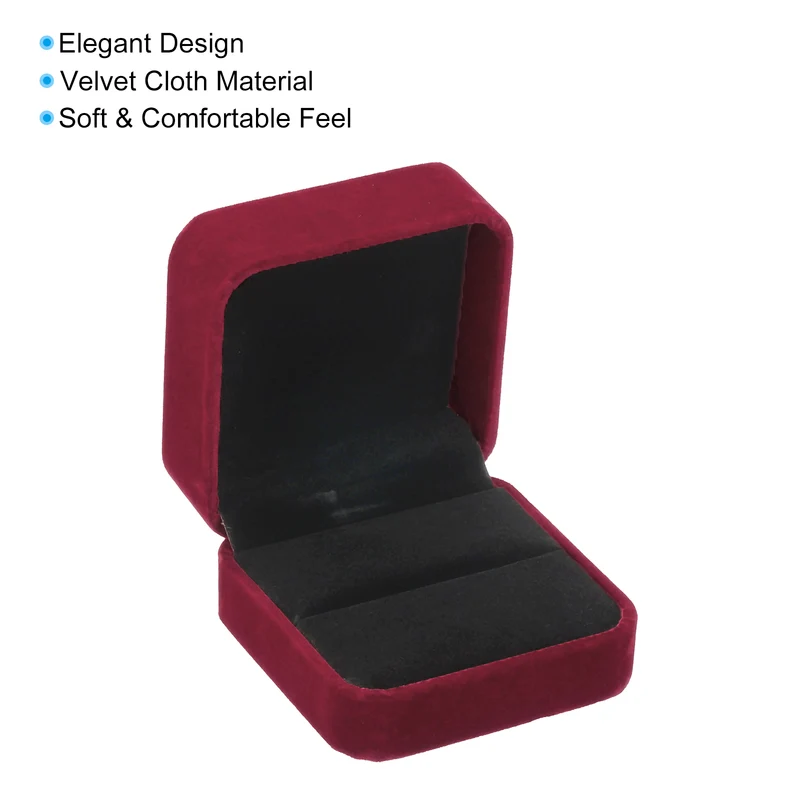 Velvet Ring Box 2pcs Double Slot Wedding Ring Jewelry Holder Style 1, Red