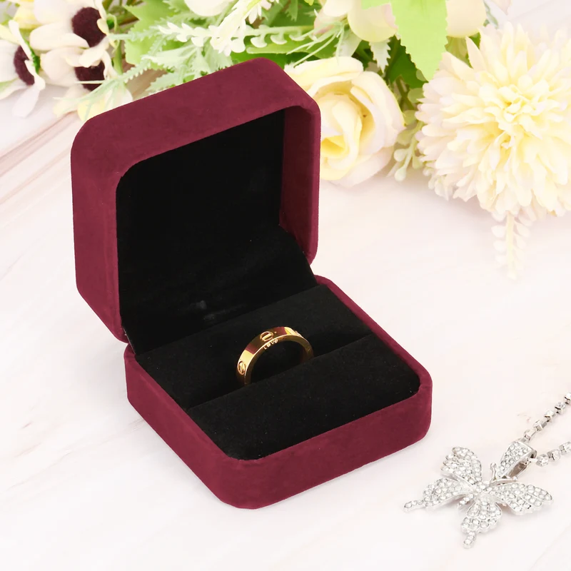 Velvet Ring Box 2pcs Double Slot Wedding Ring Jewelry Holder Style 1, Red
