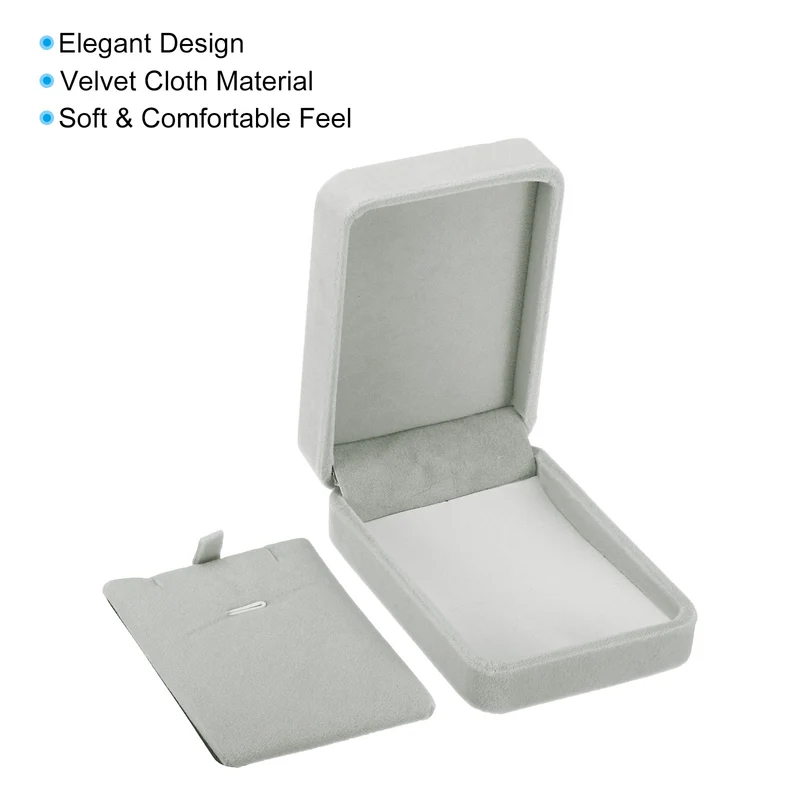 Velvet Necklace Box Single Slot Jewelry Holder for Wedding Style 2, Gray