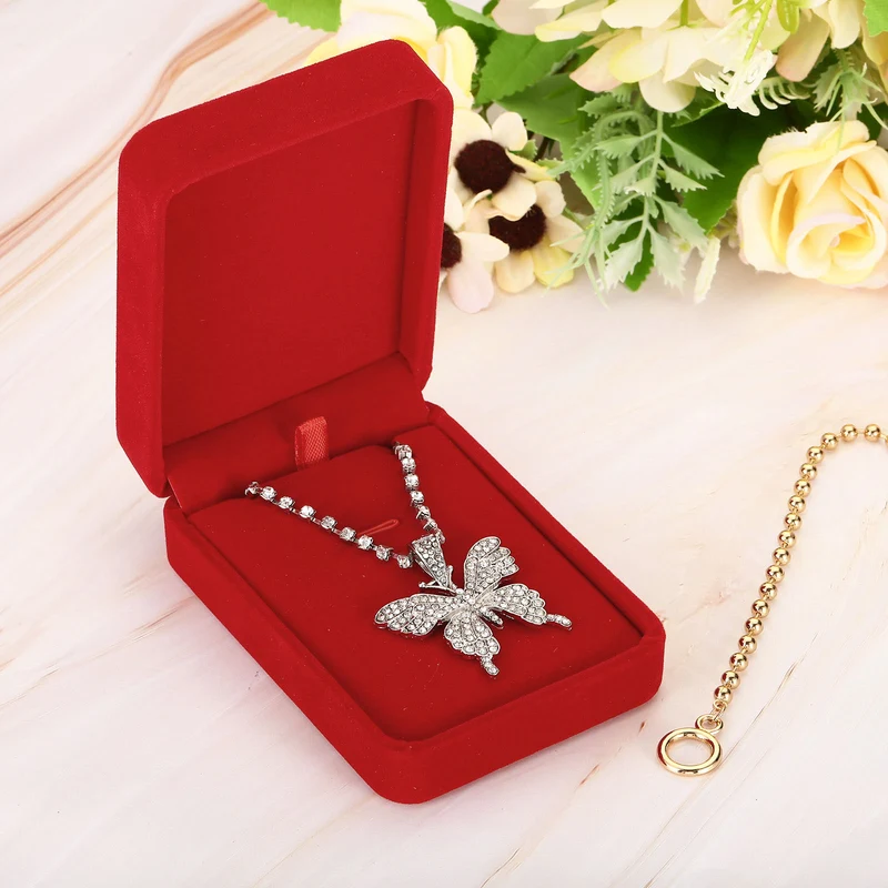 Velvet Necklace Box Single Slot Jewelry Holder for Wedding Style 2, Gray