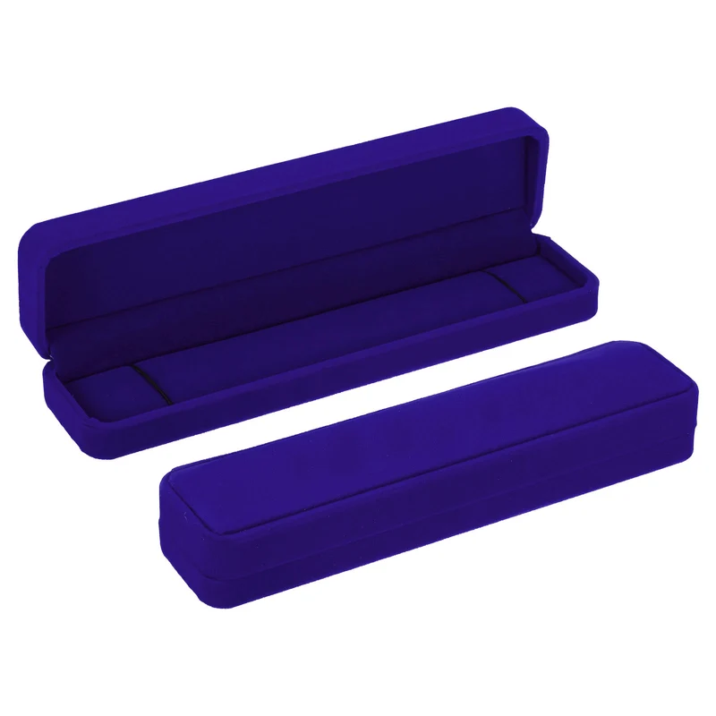Velvet Necklace Box 2pcs Single Slot Long Chain Jewelry Holder Style 2, Purple
