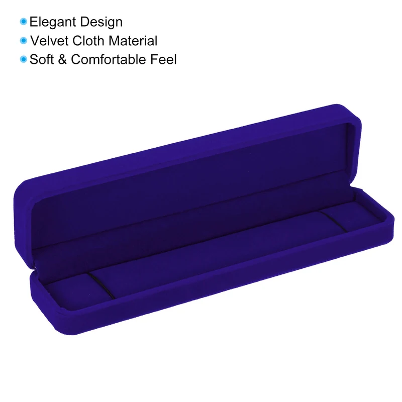 Velvet Necklace Box 2pcs Single Slot Long Chain Jewelry Holder Style 2, Purple
