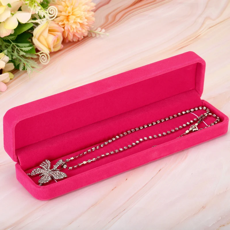 Velvet Necklace Box 2pcs Single Slot Long Chain Jewelry Holder Style 2, Purple