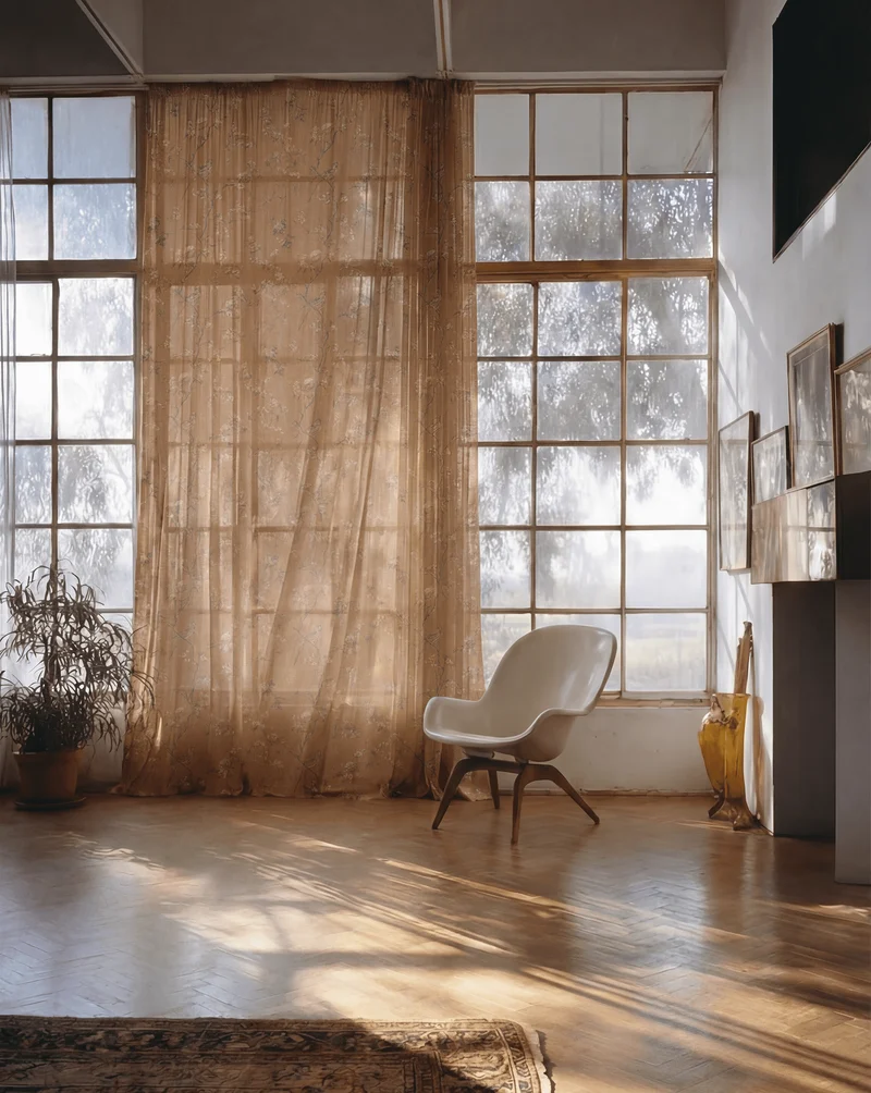 Amber Floral Patterned Sheer Custom Curtain