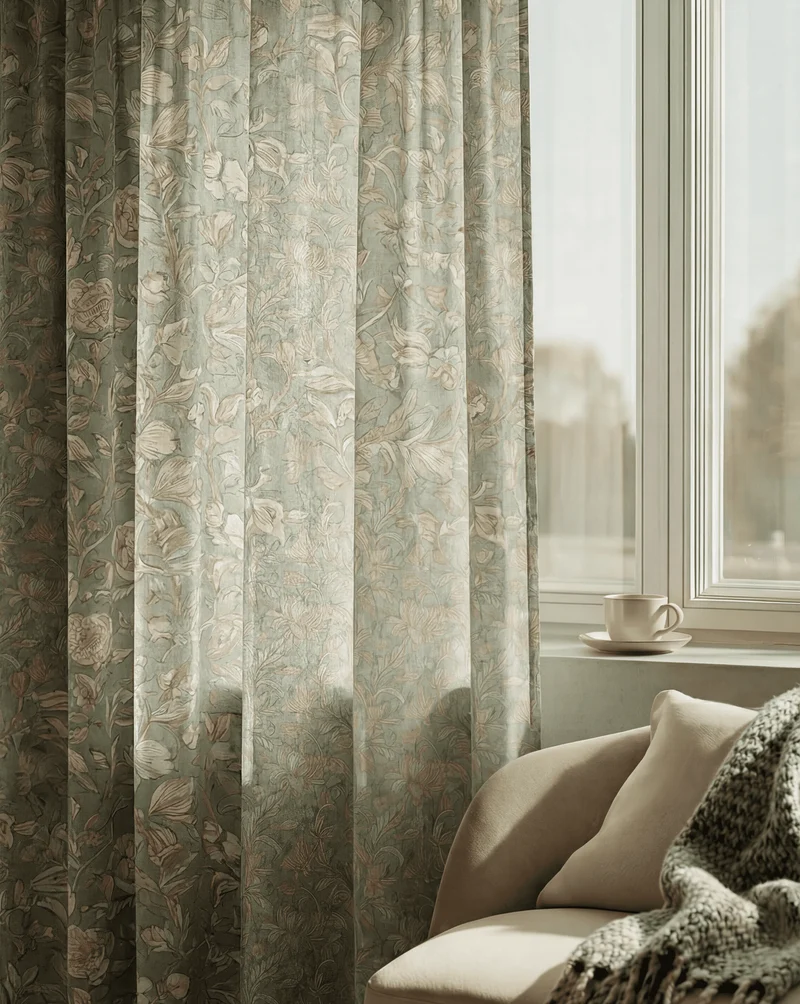Awake Floral Patterned Sheer Custom Curtain
