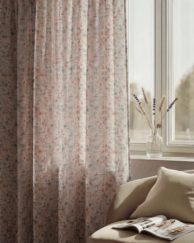 Sway Floral Patterned Sheer Custom Curtain