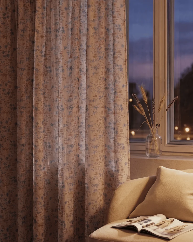 Sway Floral Patterned Sheer Custom Curtain