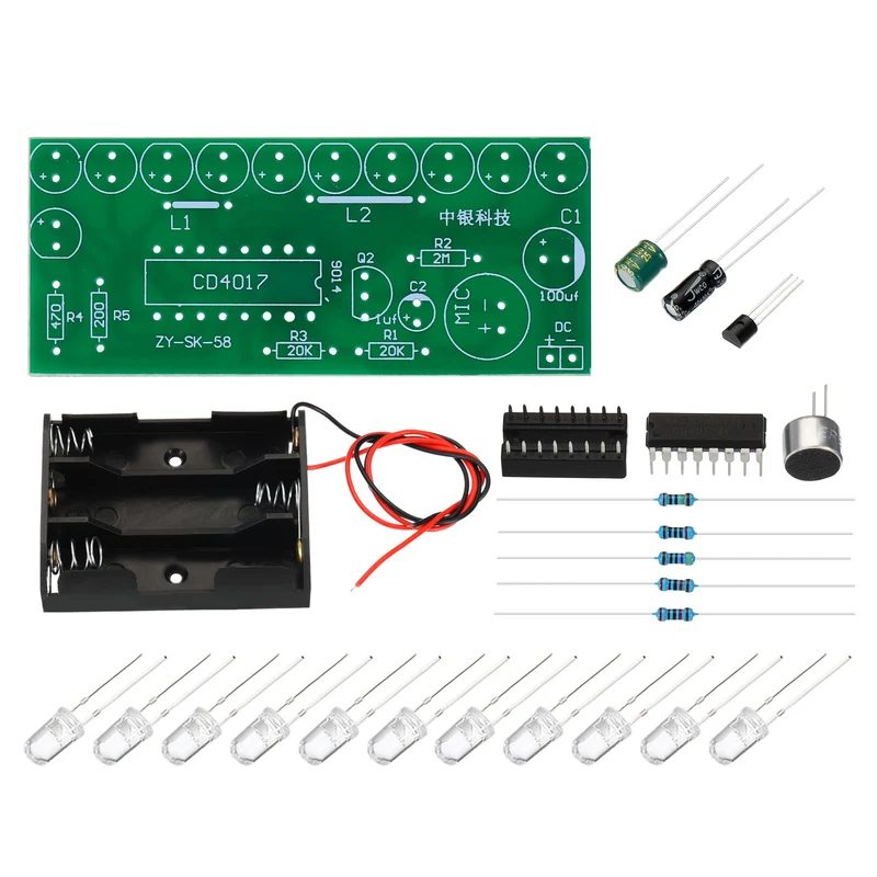 Soldering Practice Board, Electronics Kit Prototype PCB Board DIY Welding Circuit Voice Control LED Light for Competition Experiment, 4~12V