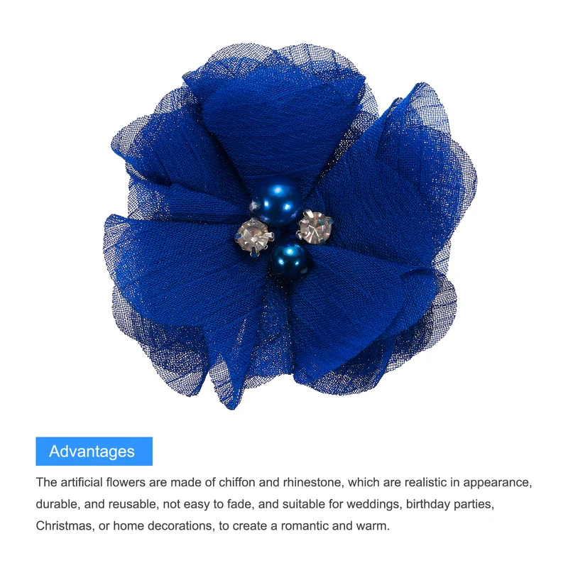 Artificial Rhinestone Chiffon Flower Heads, Faux Flower