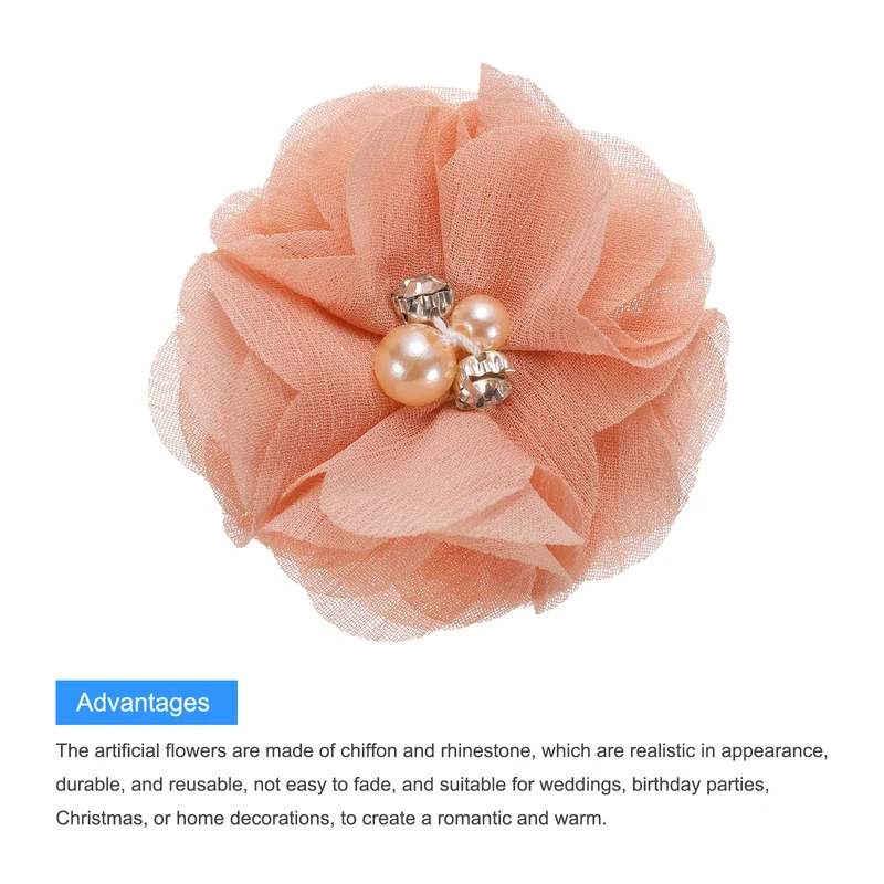 Artificial Rhinestone Chiffon Flower Heads, Faux Flower