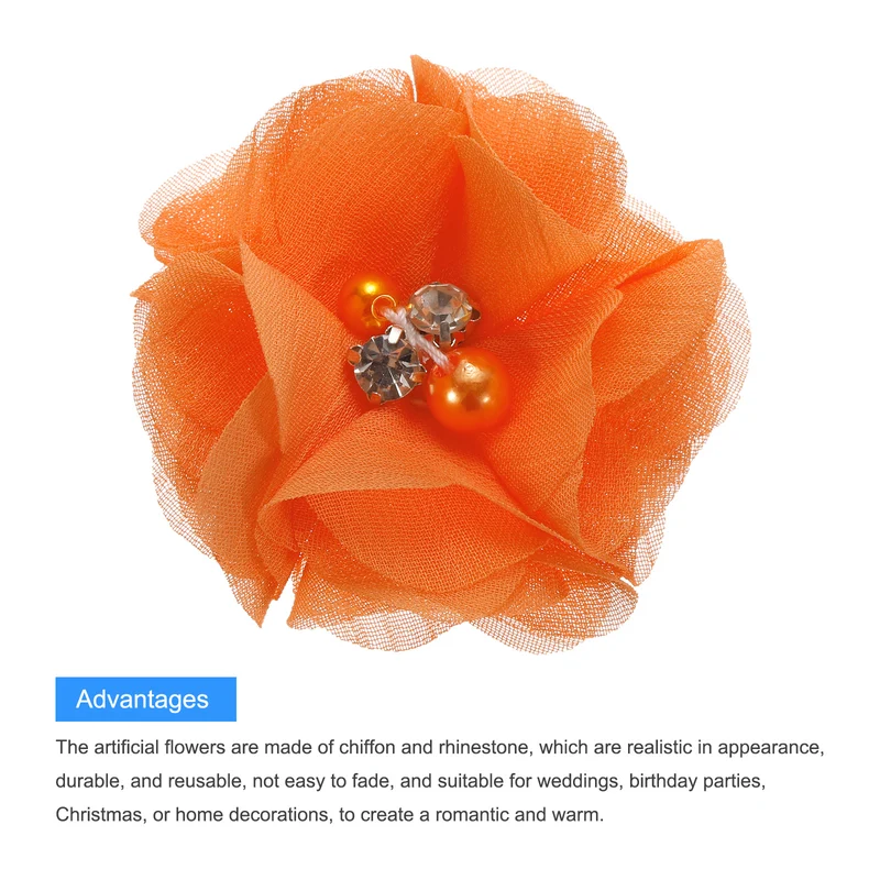 Artificial Rhinestone Chiffon Flower Heads, Faux Flower