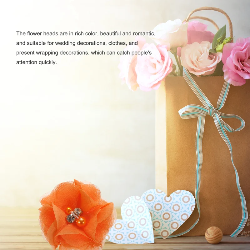 Artificial Rhinestone Chiffon Flower Heads, Faux Flower