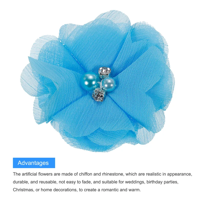 Artificial Rhinestone Chiffon Flower Heads, Faux Flower