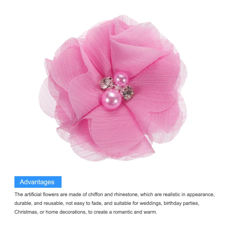Artificial Rhinestone Chiffon Flower Heads, Faux Flower