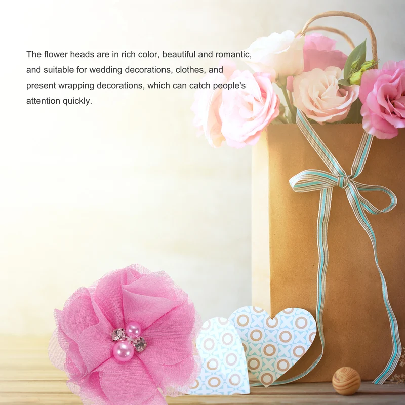 Artificial Rhinestone Chiffon Flower Heads, Faux Flower