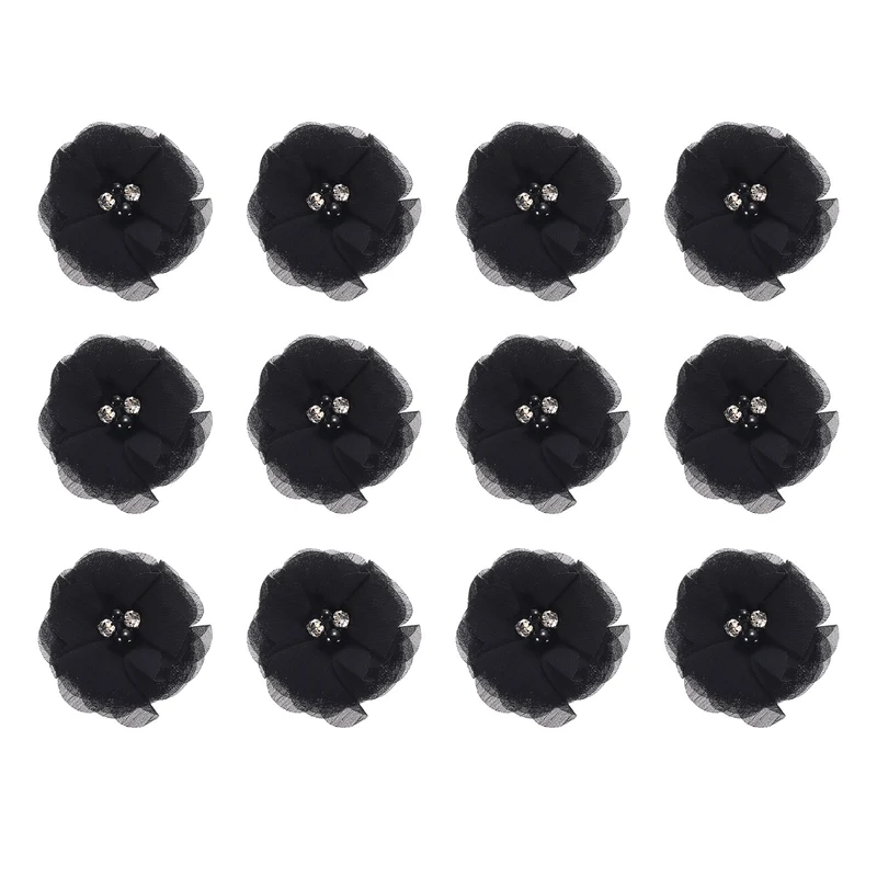 Artificial Rhinestone Chiffon Flower Heads, Faux Flower