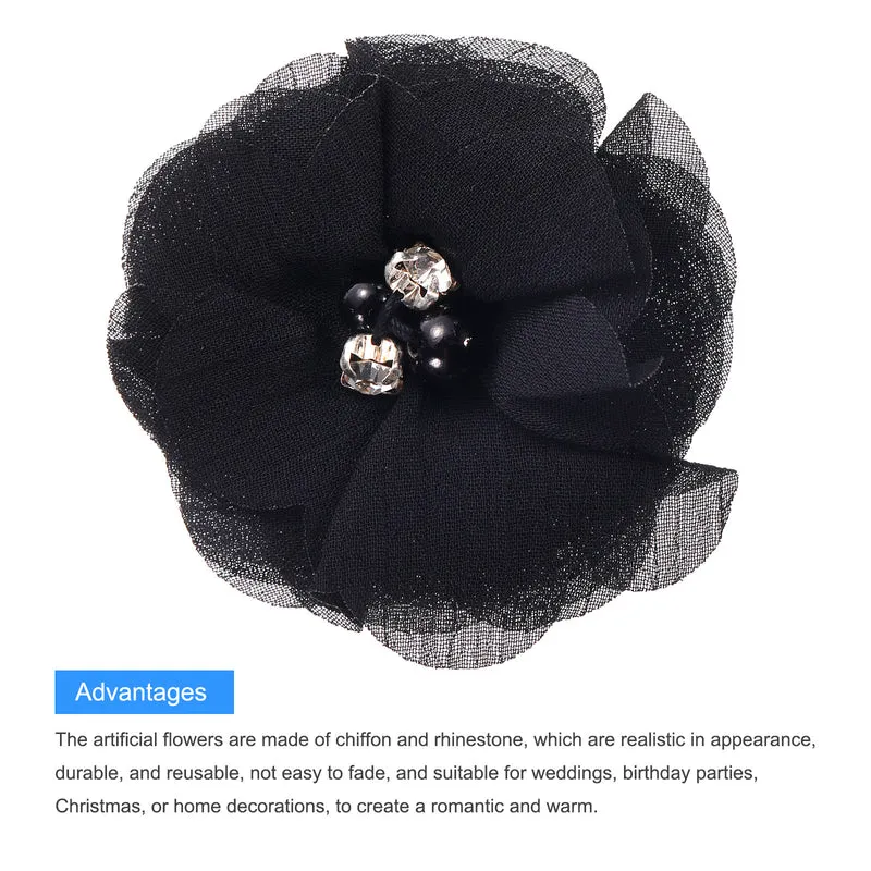Artificial Rhinestone Chiffon Flower Heads, Faux Flower