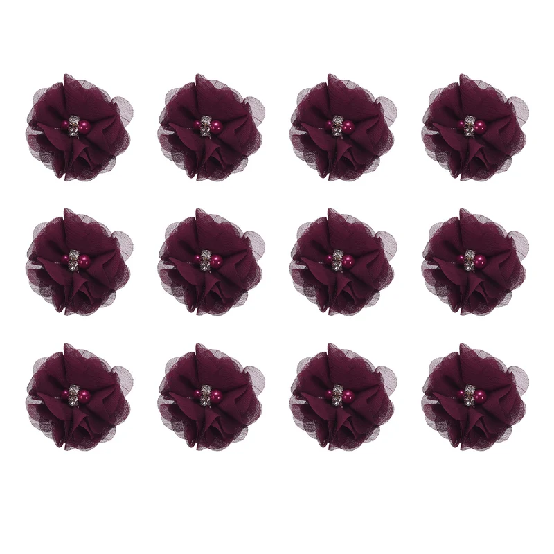 Artificial Rhinestone Chiffon Flower Heads, Faux Flower