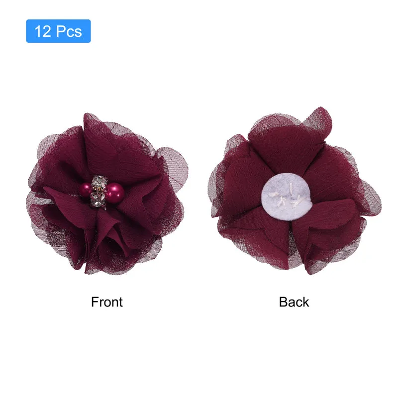 Artificial Rhinestone Chiffon Flower Heads, Faux Flower