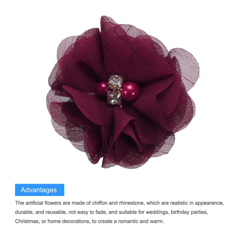Artificial Rhinestone Chiffon Flower Heads, Faux Flower