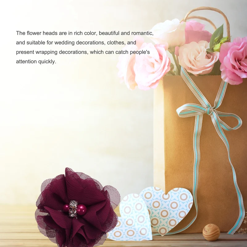Artificial Rhinestone Chiffon Flower Heads, Faux Flower