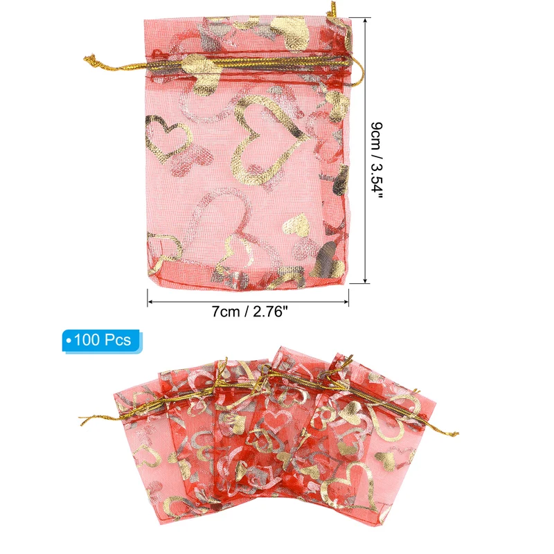 Heart Printed Organza Bags, Mini Pouches