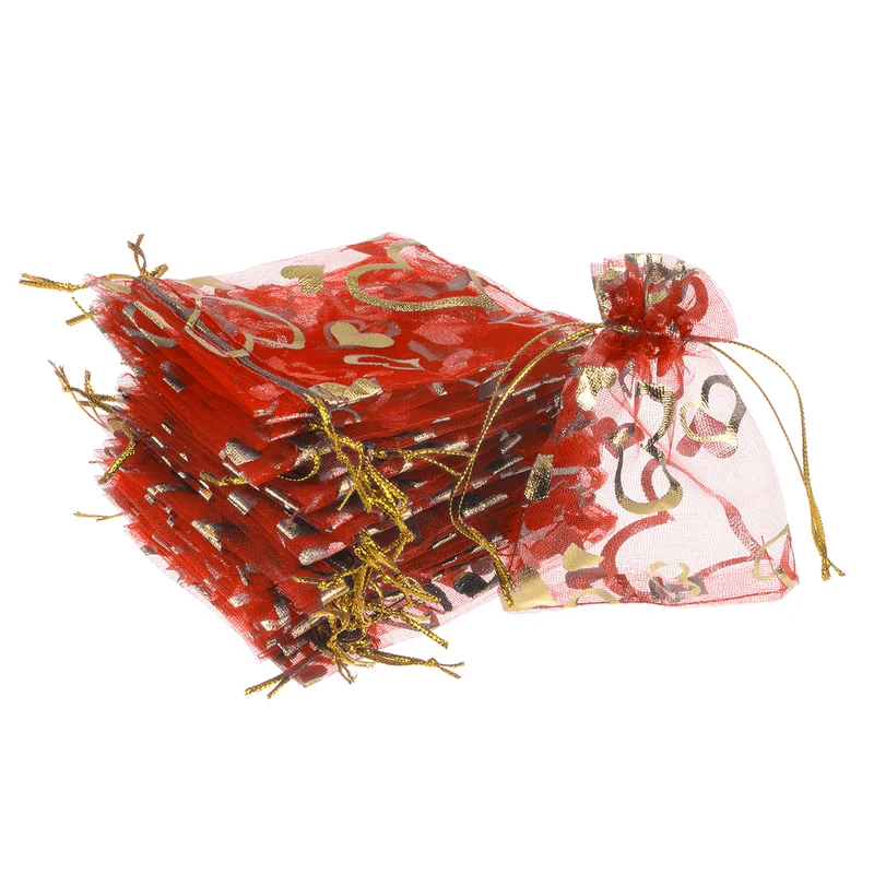 Heart Printed Organza Bags, Mini Pouches